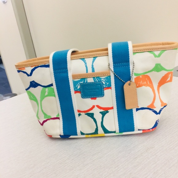 Coach Signature Scribble Mini Tote VIBRANT Colors! - Picture 2 of 8